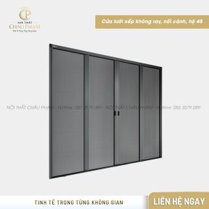 Cửa lưới xếp không ray, nối cánh, hệ 45