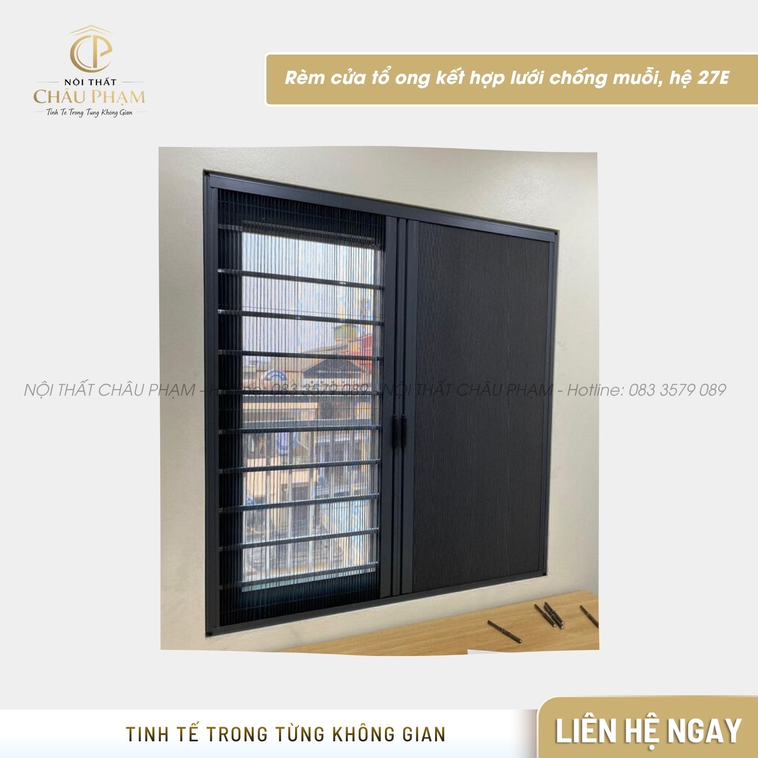 Rèm cửa tổ ong kết hợp lưới chống muỗi, hệ 27E (3)