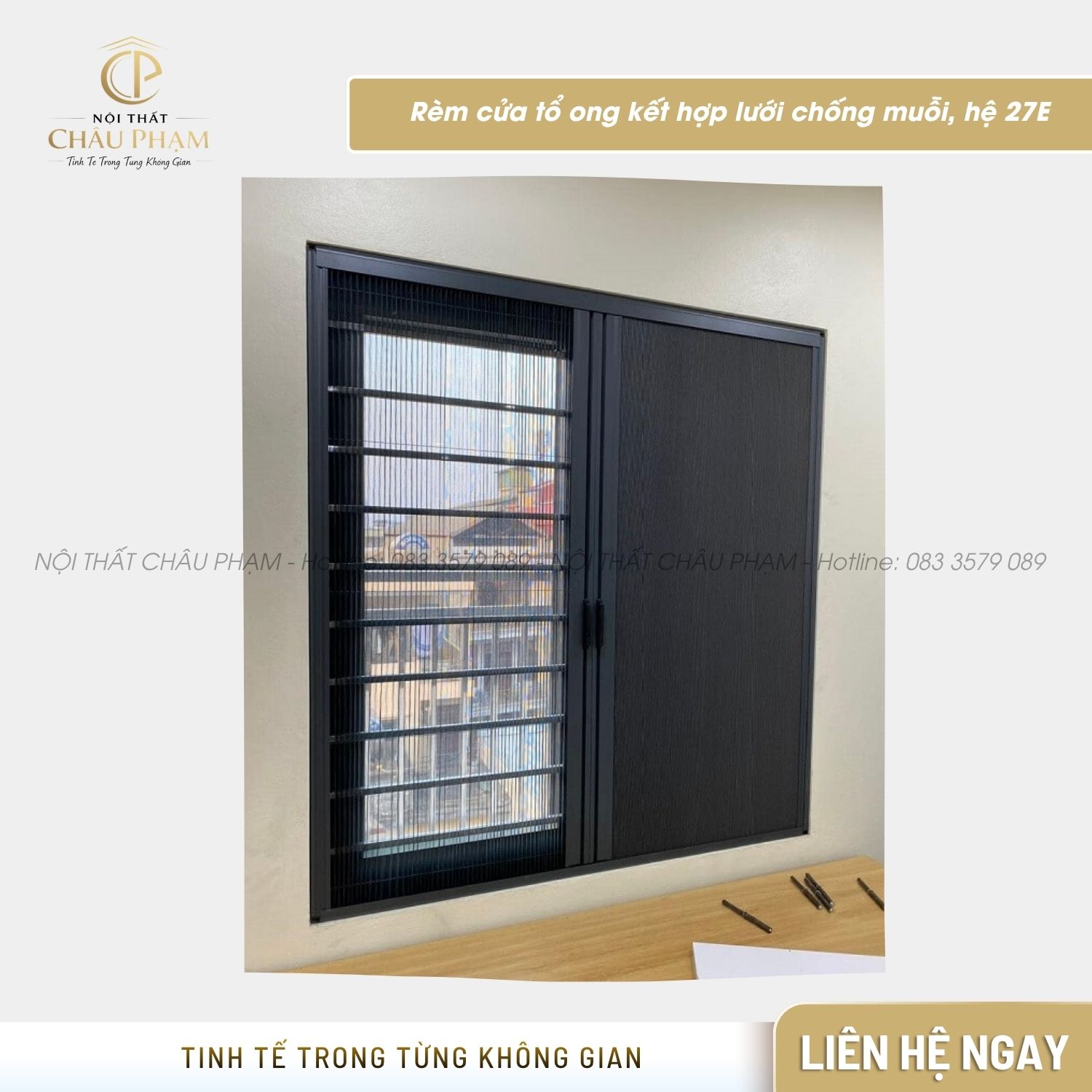 Rèm cửa tổ ong kết hợp lưới chống muỗi, hệ 27E